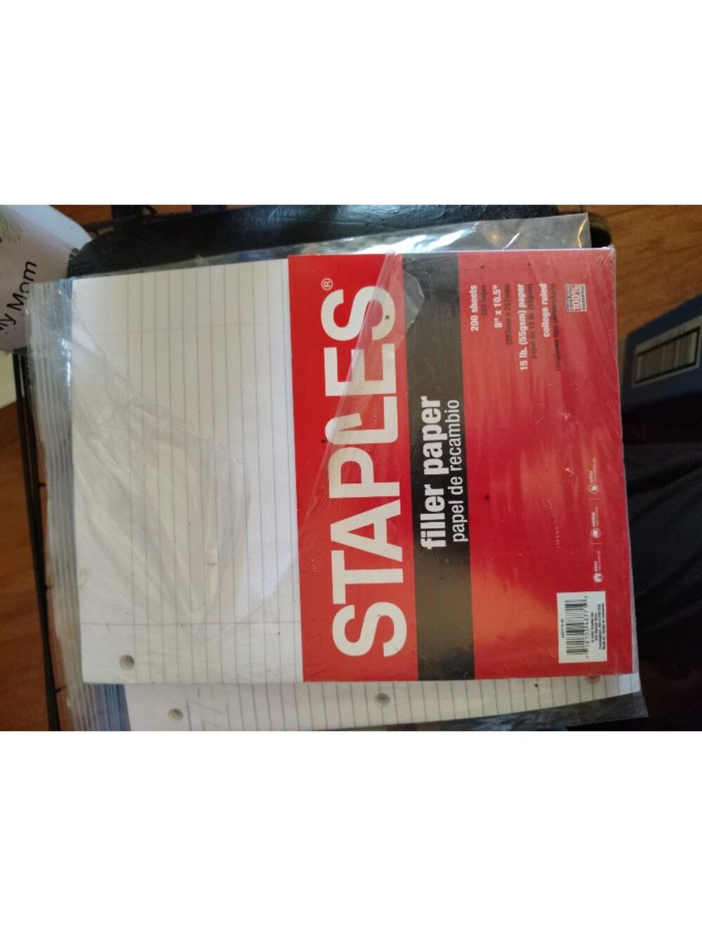 Staples College-Ruled Filler Paper 8" x 10.5" 200 Sheets and one Partial Pack
